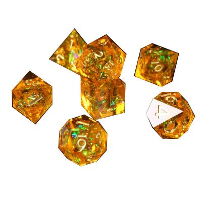 China Polyhedral Dies Set 7pcs Resin Citrine Edge Set Polyhedron RPG Fast Shipping Sharp Dies for sale