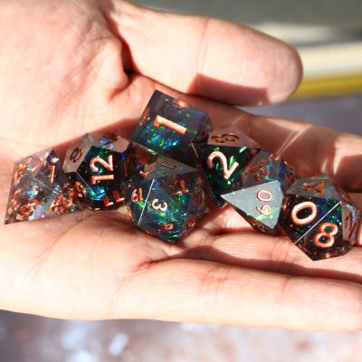 China Hottest Polyhedral Trend Dice Set 7pcs Google D&D Dies Set 7die Black Polyhedron RPG Dies Stacking Set for sale