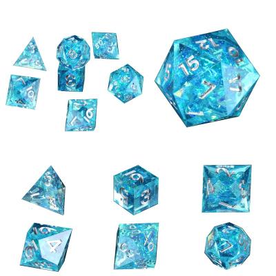 China Polyhedral Dice Set 7pcs Resin Ice Blue Premium Dice Set RPG Edge Polyhedral Dice For Board Games for sale