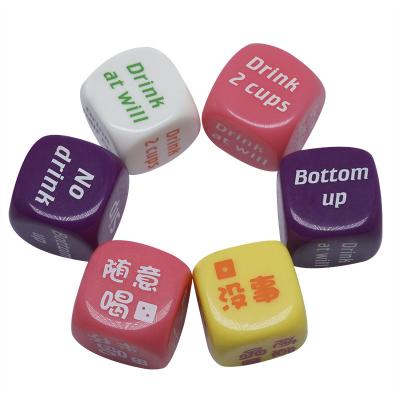 China Customized 25mm Single English Wine Order Dies Printed Dies Square D6 Entertainment Game Dies for sale