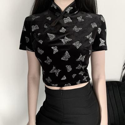 China Breathable Butterfly Print Casual T-Shirts Women Blouse Summer 2020 Women Fashion Blouses Short Crop Tops for sale