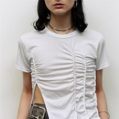 China New Breathable Blouse Short Sleeve Shirts Blouse Ruffled Slim Fit Shirts Crop Top Plain for sale