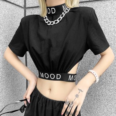 China Breathable Shirts Short Sleeve Blouse Shirts Crop Tops New Style Zipper Backless Shirts for sale