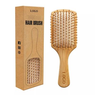 China Disposable Custom Logo Professional Hair Styling Tools 100% Detangling Natural Bamboo Hair Brush Comb For Women for sale