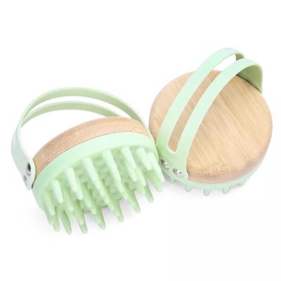 China Wholesale Disposable Customize Wooden Head Massager Eco-friendly Scalp Massager Wooden Head Massager Hair Brush Silicone Scalp Massage Detangling Brush for sale