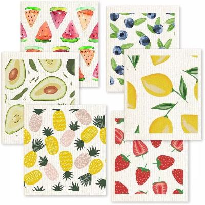 China Sustainable Eco-friendly Biodegradable Absorbent Kitchen Cellulose Printing Cute Swedish Custom Printed Cleaning Dishcloths Dish Cloths for sale