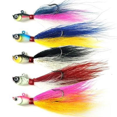 China Seasky Jig Head Lead Bucktail 10g Hand Tied Bucktail With Mylar Highlights Super Strong Black Nickel Saltwater Hook Fishing Lures SKL08 for sale