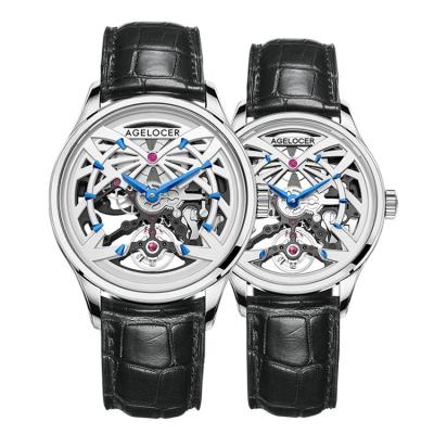 China Power Reserve Couples Pair Mechanical Automatic Watch Lover Skeleton Movement Watches for sale