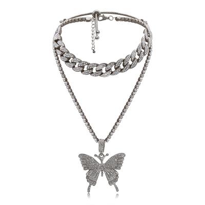 China CLASSIC Fashion Jewelry Butterfly Gold Plated Necklace Rhinestone Link Chain Necklace Gold Crystal Choker Shiny Silver For Women for sale