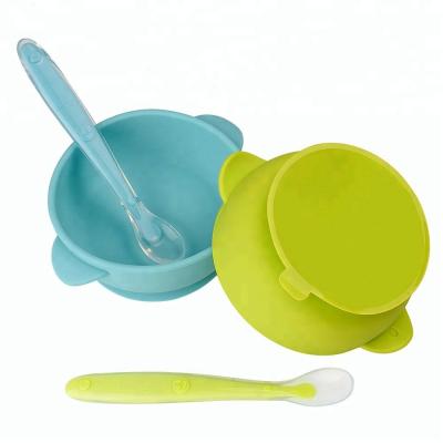 China BPA Free Microwavable Silicone Approved Baby Food Feeding Bowl and Freezer Child Suction Bowl and Spoon Set for sale