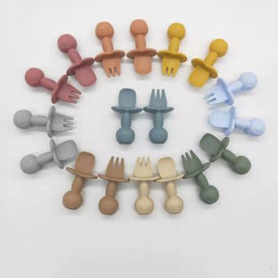 China Wholesale Cute BPA Free Forks And Spoons Feeding Sets Kids Silicone Baby Spoon Fork For Training for sale