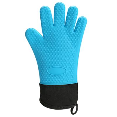 China Eco-Friendly Blue Thick Silicone Kitchen Eco-Friendly Blue Five Pound Fingers Amazon BBQ Resistant Hot Cooking Gloves for sale