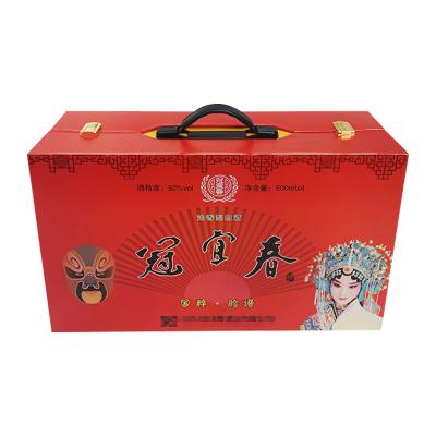 China Recyclable Custom Luxury Red Wine Whiskey Black Handle Black Package Suitcase High End Gift Box for sale