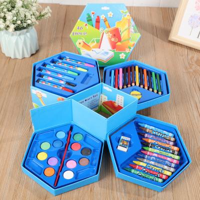 China Children Drawing Crayon Set Children Painting Crayon Color Pencil Set, 46 Colors Water Soluble Colorful Pencil Case Set Children for sale