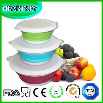 China Portable Silicone Collapsible Travel Bowl 3 Sizes Pack With Lid for sale