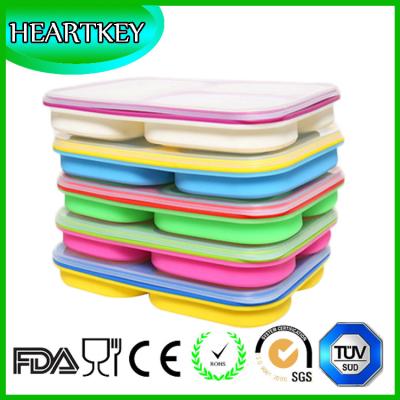 China Portable 3 Compartment Containers Silicone Kids Collapsible Lunch Box Set for sale