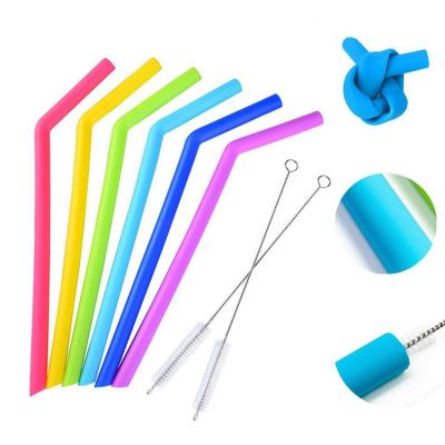 China Flexible Drinking Smoothie Eco Friendly Silicone Straws Reusable Stainless Steel Drinking Straws with Cleaning Brush for sale