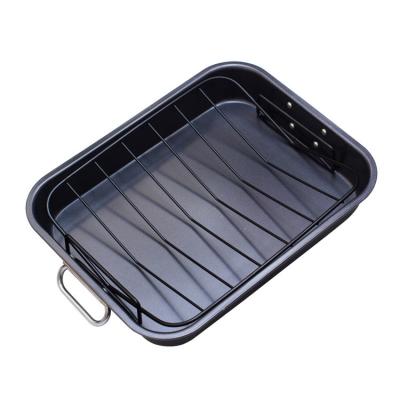 China 15*12 Inch Rectangular Carbon Steel Roasting Pan With Rack For Christmas Turkey for sale