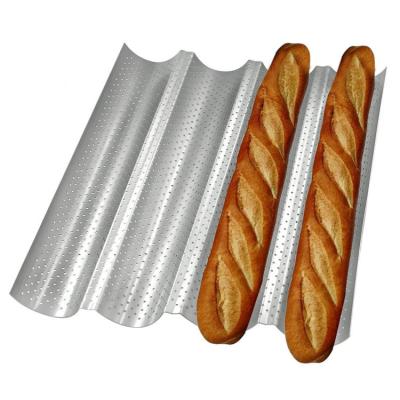 China Carbon Steel 4 Wave Gutter Non Stick French Bread Perforated Tray Baking Baguette Pan for sale