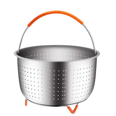 China 304 Stainless Steel Vegetable Steamer Basket For Pressure Cooker With Removable Silicone Handle for sale