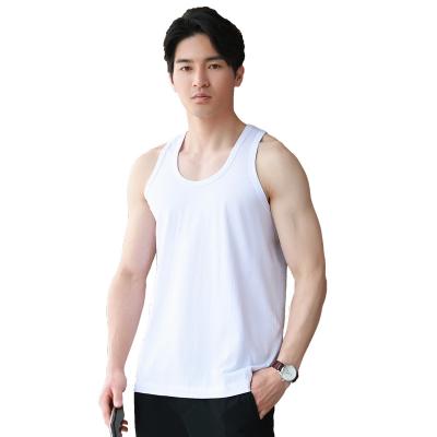 China Soft custom gym tank top for men dropped sleeve opening 100% cotton tank tops simple gym vests mask sport tank top men for sale