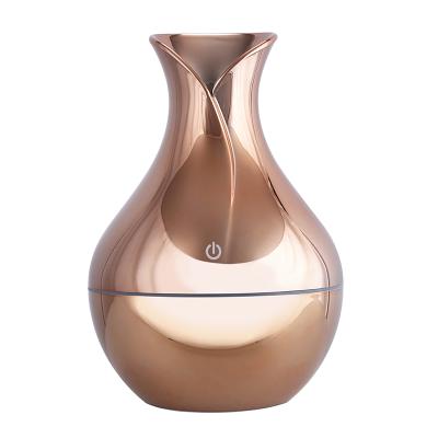 China New Design 7 Colors Gold Home Appliances Essential Humidifier Air Mist Diffuser Humidifier 130ML Ultrasonic Unique Wooden Vase Design for sale