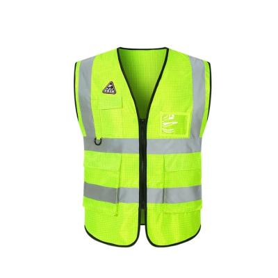 China High Reflective Antistatic 100% Polyester Safety Vest For Men's Pockets And Oil High Station Construction Zipper Reflective Work Vest for sale