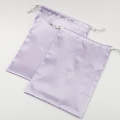 China Promotional Customized Satin Drawstring Gift Pouch Satin Underwear Large Packing Purple Dust Bag for sale