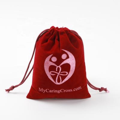 China Recyclable Velvet Gift Bag Jewelry Packaging Pouch Velvet Drawstring Bag With Logo for sale