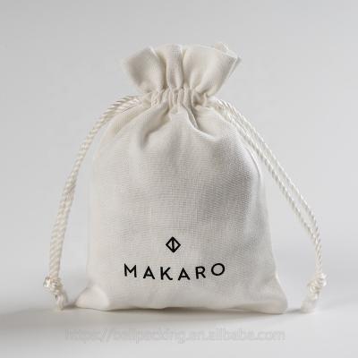 China Recyclable Custom Logo Printed White Jewelry Cotton Canvas Drawstring Bag for sale