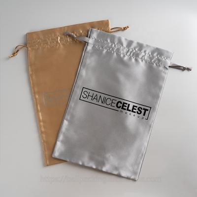 China Custom Promotion Gold Silver Satin Cosmetic Bag Satin Makeup Gift Drawstring Pouch for sale