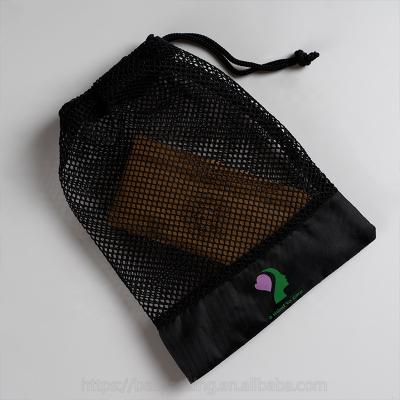 China Custom Mesh Gift Packaging Bag Transparent Logo Printed Polyester Mesh Drawstring Gift Bag for sale