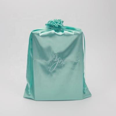 China Package Wholesale Reuseable Drawstring Shopping Bag Green Silk Hair Tote Bags for sale