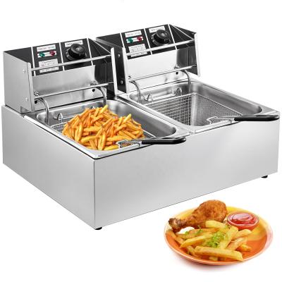 China High Quality Restaurant Table Top 14L Donut Double Tanks Electric Commercial Chicken Industrial Deep Fryer for sale