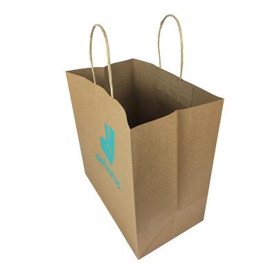 China Colorful Eco-friendly Logo Brown Kraft Fastfood Packaging Foil Bag Food Delivery Hot Bag With Paper Handle for sale