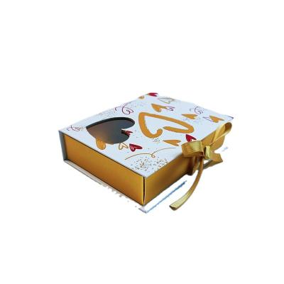 China Latest Book Shape Recyclable Foldable Ribbon Gift Paper Packaging Box With Window Lid for sale