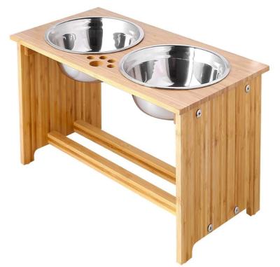 China Sustainable Small Pet Bowl Dog Food Water Bowl Bamboo High Vertical Pet Feeder for sale