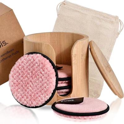 China Handmade bamboo and wooden makeup removing box a round and rotating makeup removing bamboo box for sale