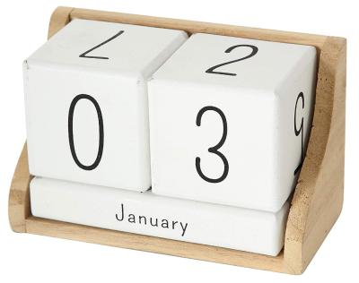 China Table Calendar Country Style Perpetual Calendar Desk Accessories Wooden White Desk Calendar for sale