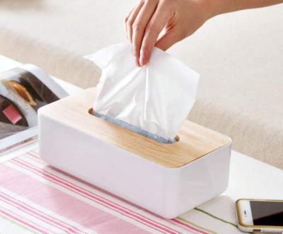 China Rectangular Eco-friendly Countertop Wooden Bedroom Dresser Box Lid Tissue Tissue Box for sale