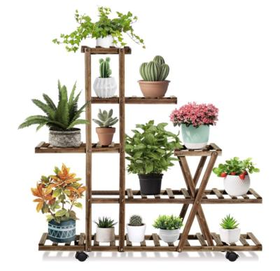 China Terrace Pastoral Multi-Layer Garden Living Room Display Rack Plant Rack Wooden Flower Stand for sale