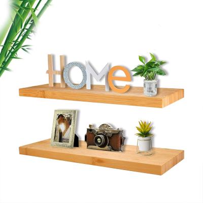 China Handmade floating shelf wall hanging, natural bamboo wall hanging rack, simple decoration wooden storage hanging shelf, suitable for for sale