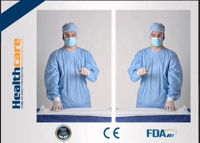 China Sterile Disposable Protective Gowns Nonwoven Gowns With Knitted Cuff Medical Blue for sale