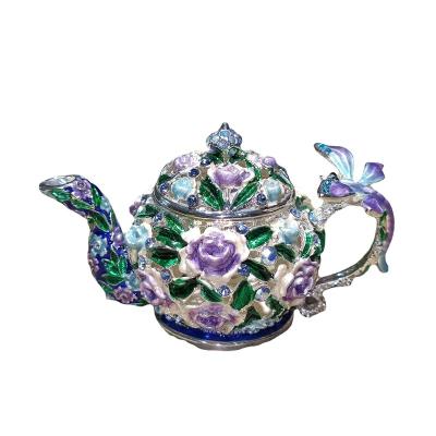 China Hot Europe alloy arts and crafts enamel color Chinese style teapot jewelry box ornaments gifts for sale