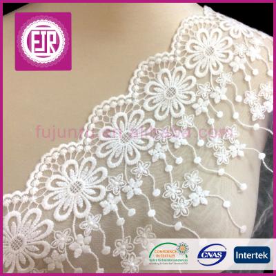 China 16cm wide workable lace trim perfect for dresses, net embroidered lace trim, lace trim for home decoration for sale