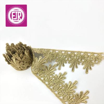 China Gold Lace Trimming 3.8cm Wide Workable, Sew-on Type Gold Lace Trim, Lace Trim For Curtains for sale