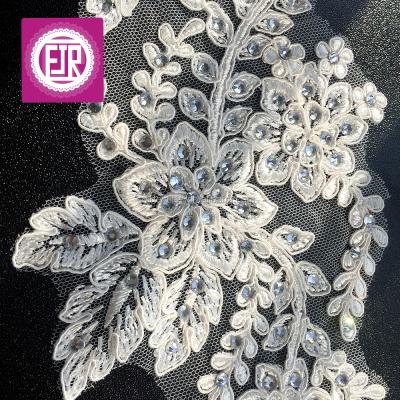 China Hot sale fancy beaded bags lace applique, lace applique for wedding dress, hot fixed stones lace applique for sale