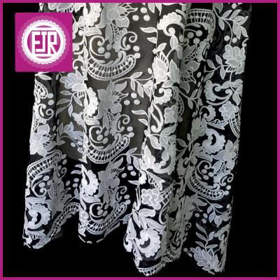 China Viable Black White Embroidered Tulle Lace, Floral Mesh Embroidered Lace Fabric, Black Net With White Embroidery Lace for sale