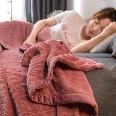 China 100% Polyester Pink Color Cozy Anti-static Comfortable Knitted Flannel Bed Solid Blanket for sale