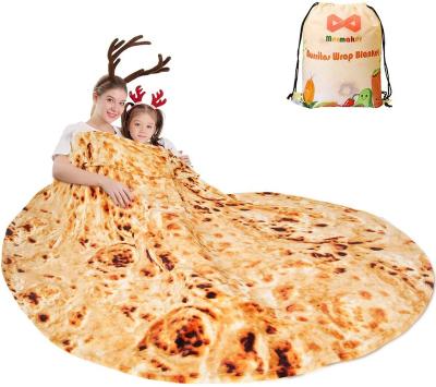 China Anti-Static Custom Pizza Blanket Super Soft Hot Flannel Burrito Blankets Double Sided Giant Round 280gsm Flour Tortilla Throw for sale